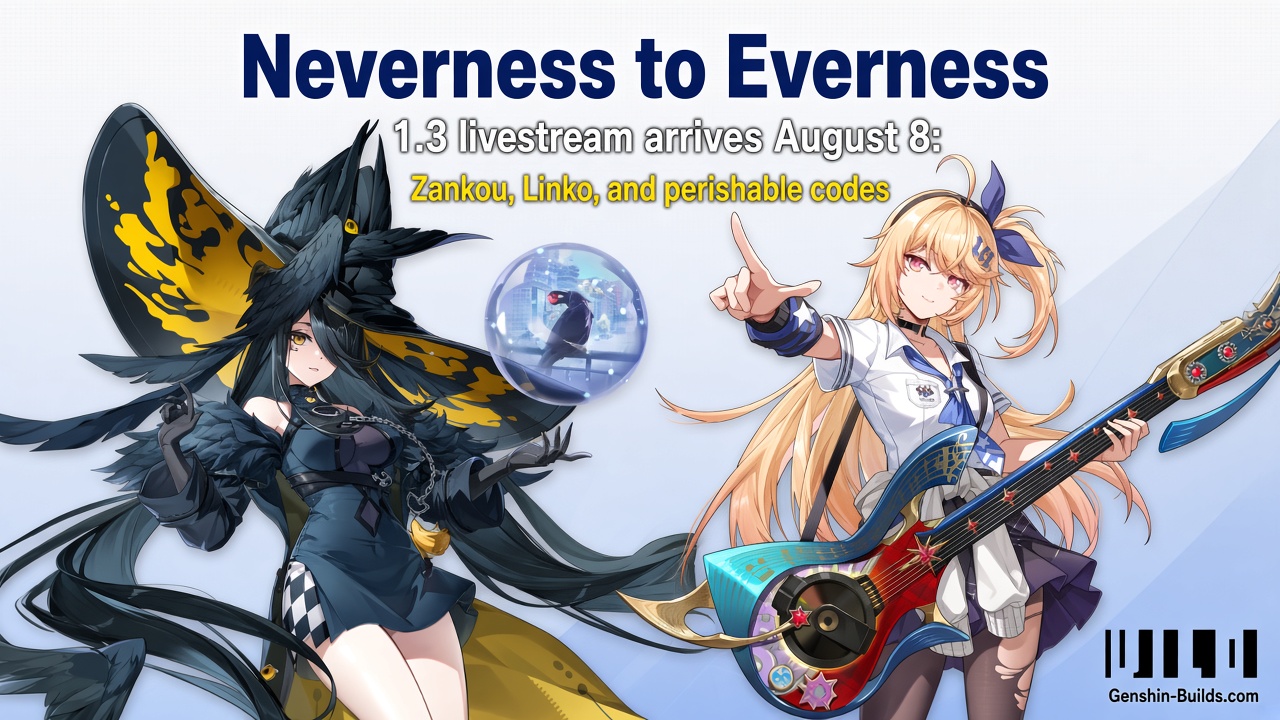 Neverness to Everness 1.3 livestream arrives August 8: Zankou, Linko, and perishable codes